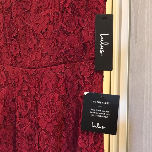 NWT Lulus Brilliant Babe Wine Red Lace Maxi Dress sz S - Picture 9 of 11